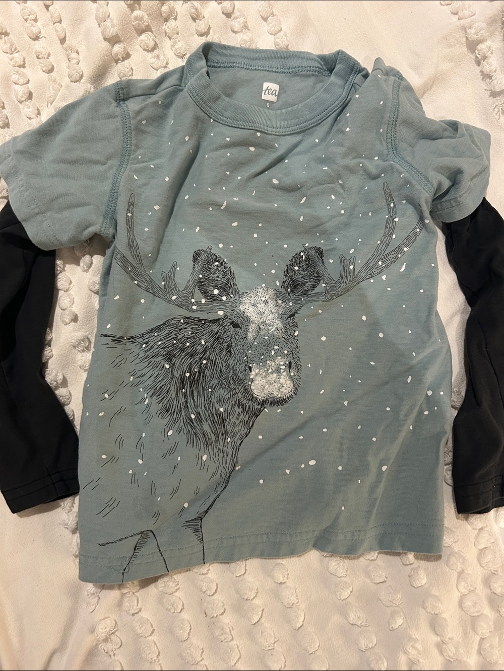 Tea Collection Blue Layered Moose Graphic Long-Sleeve Tee